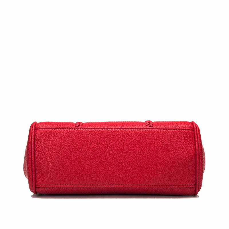 "Textured Grace – Lychee Pattern Leather Shoulder Handbag"