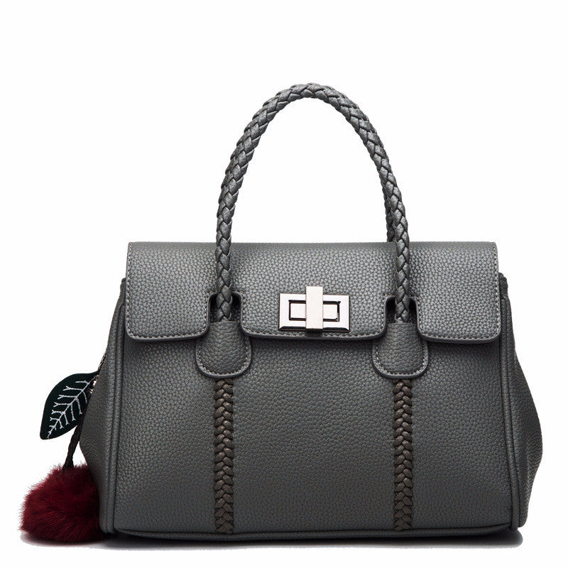 "Textured Grace – Lychee Pattern Leather Shoulder Handbag"