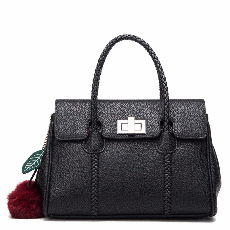 "Textured Grace – Lychee Pattern Leather Shoulder Handbag"
