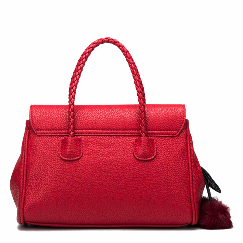 "Textured Grace – Lychee Pattern Leather Shoulder Handbag"