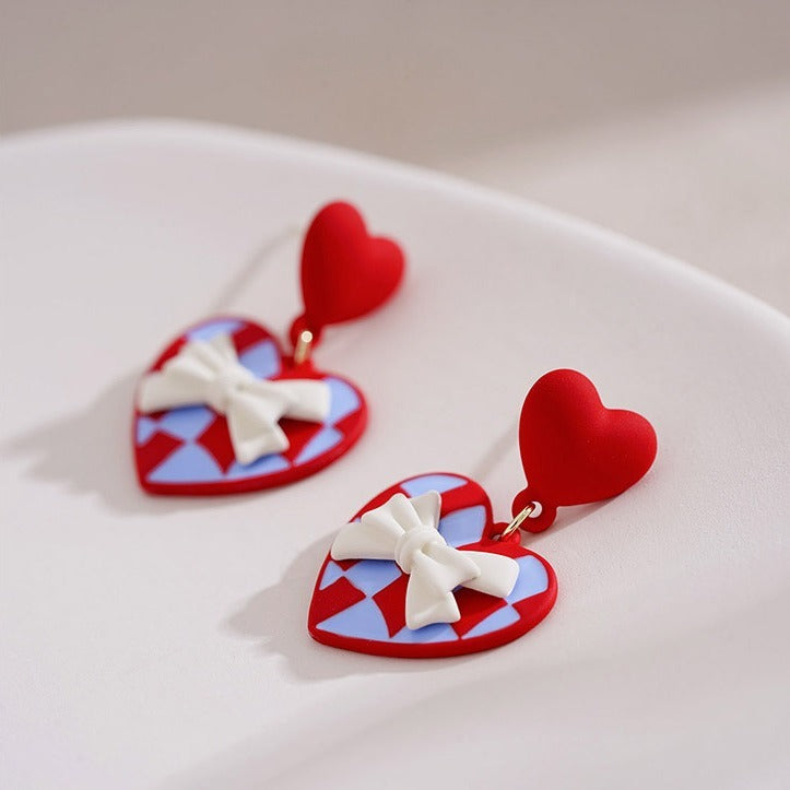 "Red Love Bow Earrings – Sweet & Elegant Design for Women | Perfect Christmas & Valentine's Day Gift"