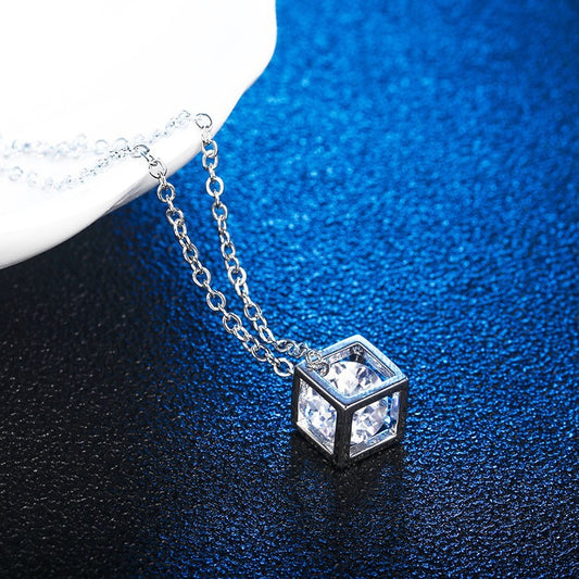 Advanced Diamond Cube Necklace For Women, Light Luxury, Niche Zircon Pendant, Simple Personality, Collarbone Chain, Exquisite Jewelry