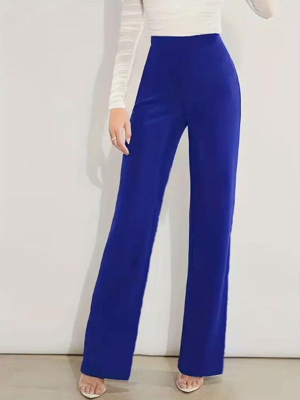 "High Waist Slimming Casual Solid Color Straight-Leg Trousers – Four Seasons Stretch for Effortless Style"