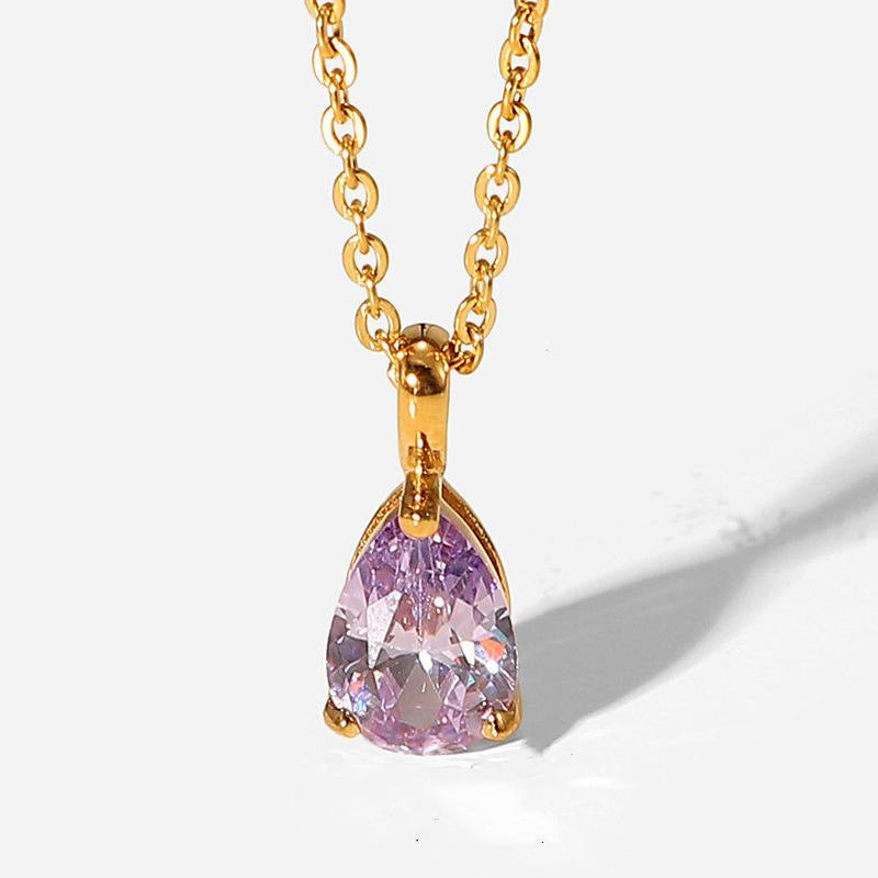 "Water Drop Teardrop Necklace – December Birthstone Jewelry Gift for Women"