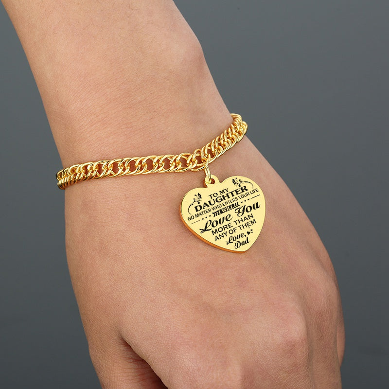 Gold Color To My Daughter Heart Pendant, Thick Chain Bracelets For Women