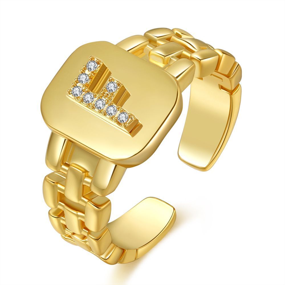 "Fashion Jewelry Letter Series Gold-Plated Zircon Strap Design Ring"