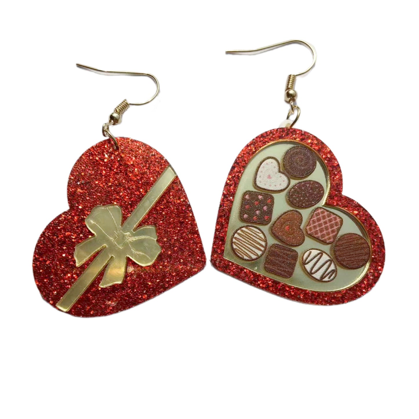 "Valentine's Day Heart-shaped Earrings – Peach Heart Rocket Gift Box Ice Cream Drop Earrings"