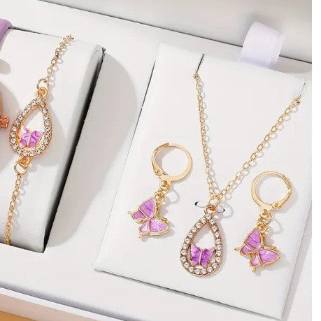 "Butterfly Necklace, Bracelet, Earrings – Drop Oil Diamond Jewelry Set for Women"