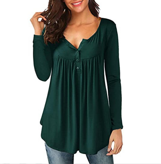 "Women's Printed Plus Size Deep V Pullover T-shirt – Effortless Style and Comfort"