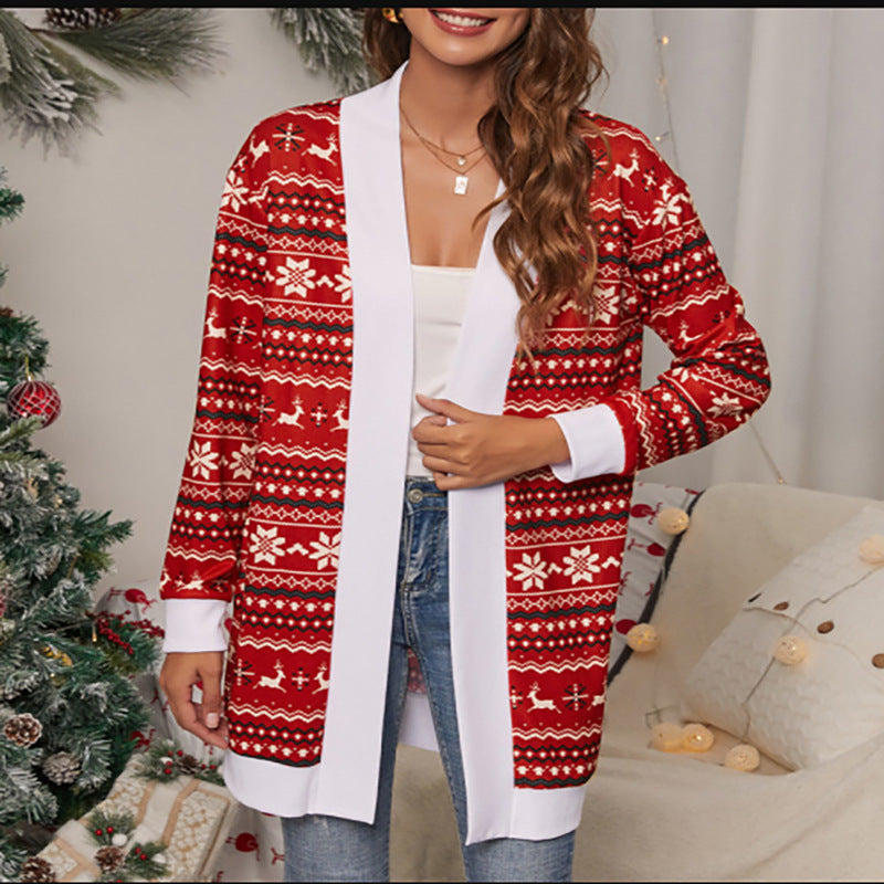 "Women's Loose Printed Ethnic Style Knitted Cardigan – Casual Boho-Inspired Jacket"