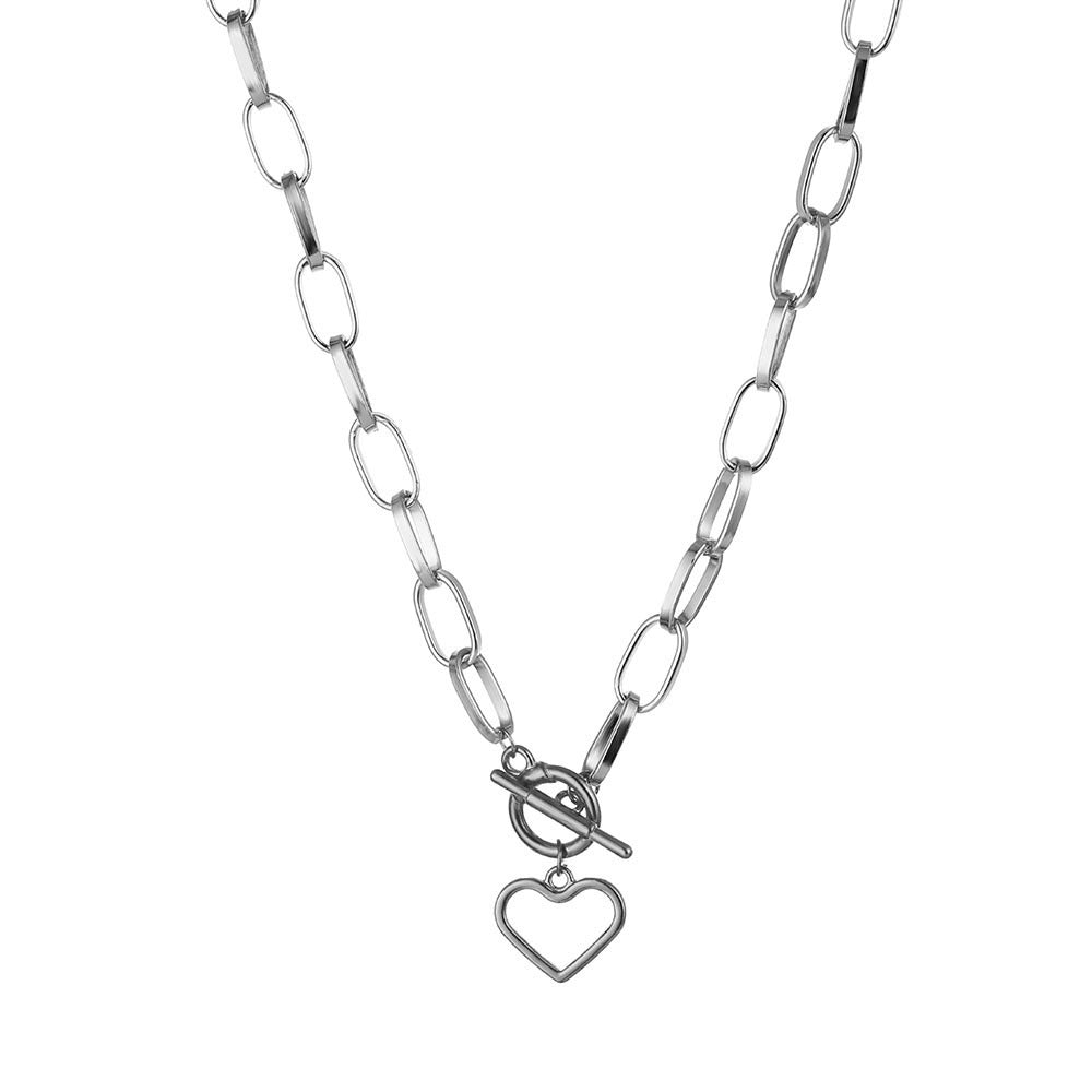 "Retro Hip Hop OT Buckle Love Necklace – Edgy Streetwear Statement Jewelry"