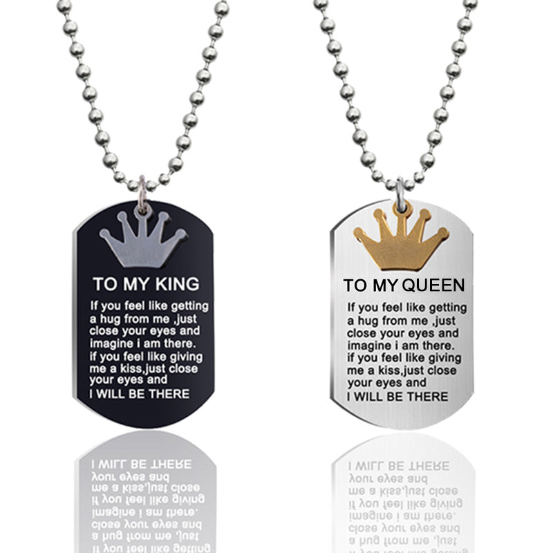 "Crown Charms Couple Necklace – To My King & Queen Inspirational Pendants in Stainless Steel"