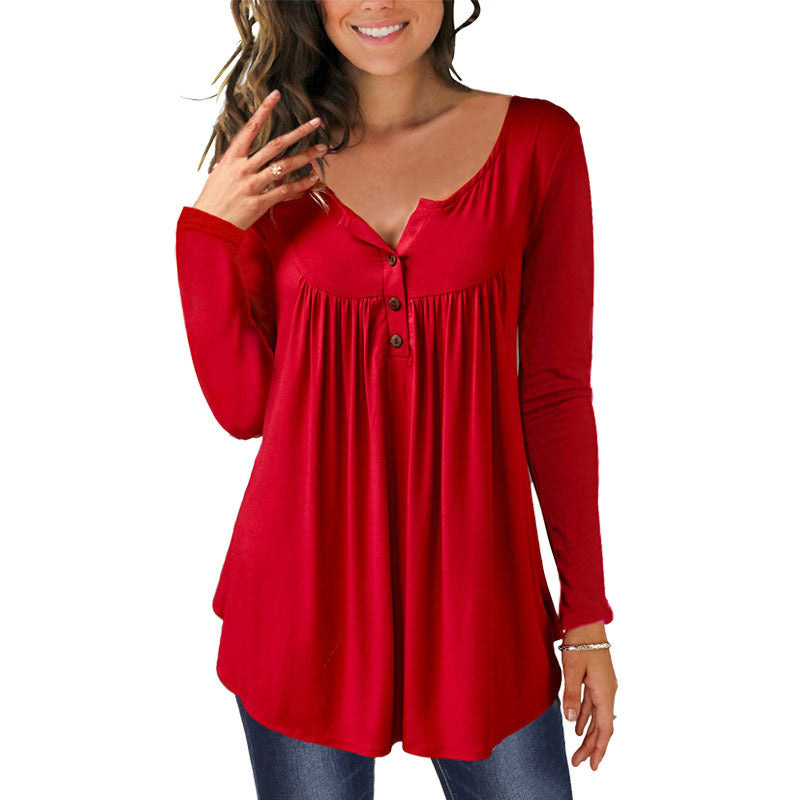 "Women's Printed Plus Size Deep V Pullover T-shirt – Effortless Style and Comfort"