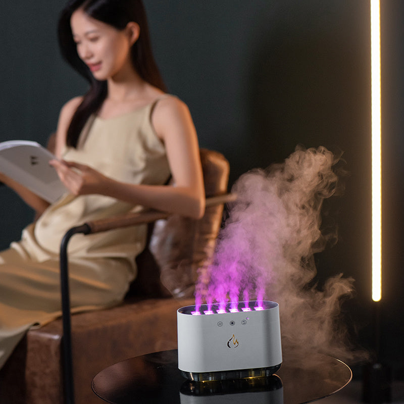 "Hot Sale Dynamic Flame Humidifier USB Portable H20 Smart Ultrasonic Voice-Control Room Humidifier With 7 Colors Light"