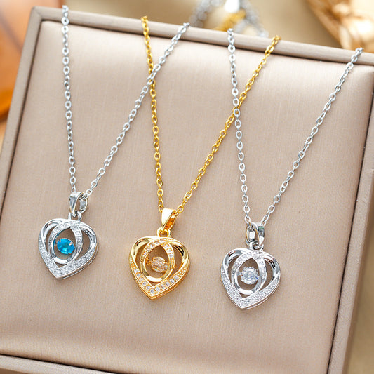 "Fashion Dancing Love Necklace – Heart-shaped Rhinestone Clavicle Chain for Valentine's Day"