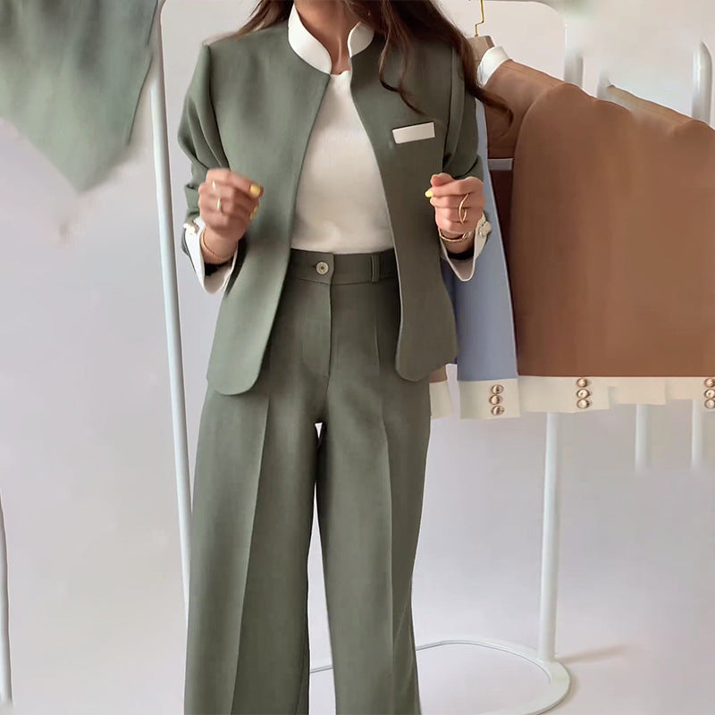 "Autumn & Winter Leisure Temperament Two-Piece Suit – Color-Matching Women's Jacket & Trousers Set"