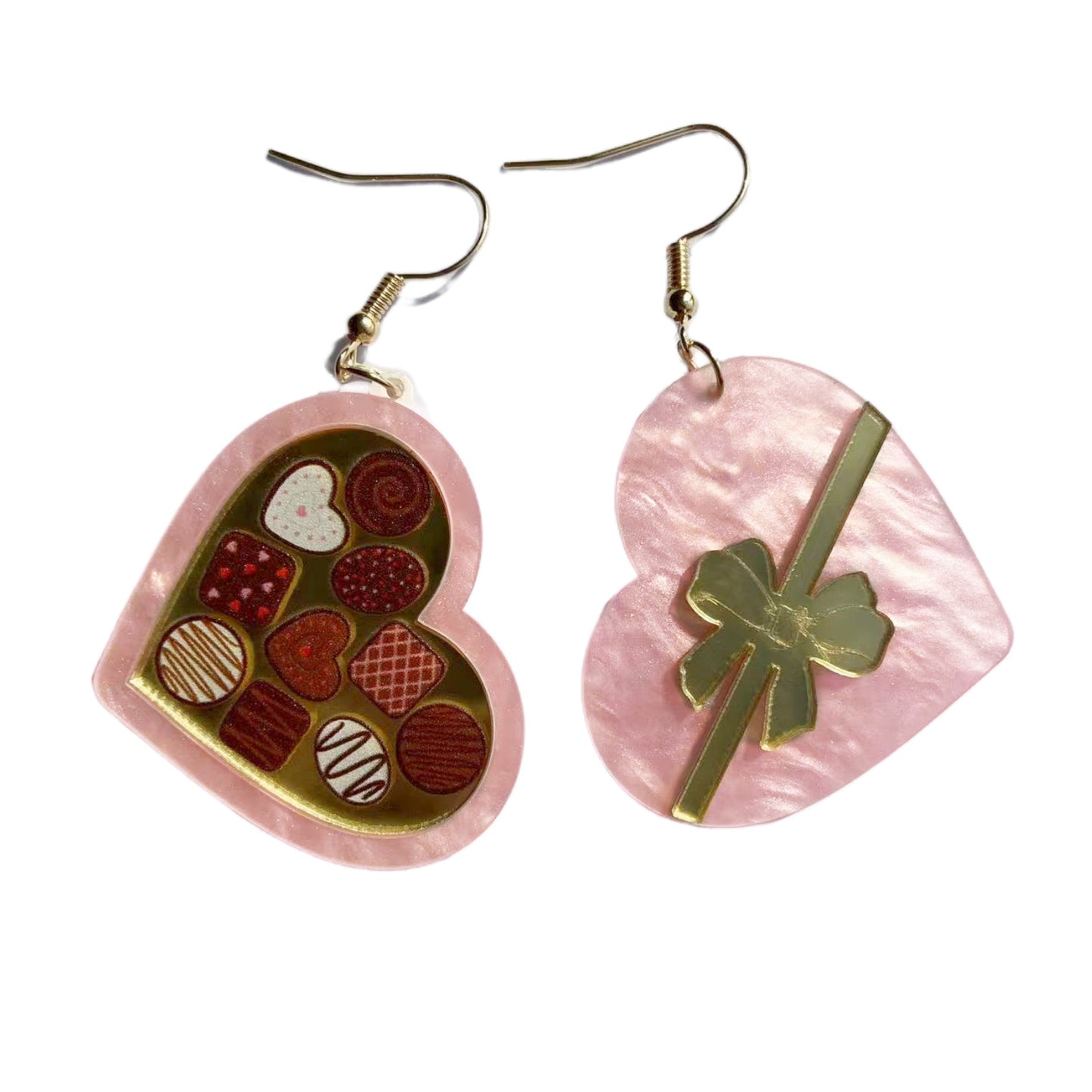 "Valentine's Day Heart-shaped Earrings – Peach Heart Rocket Gift Box Ice Cream Drop Earrings"