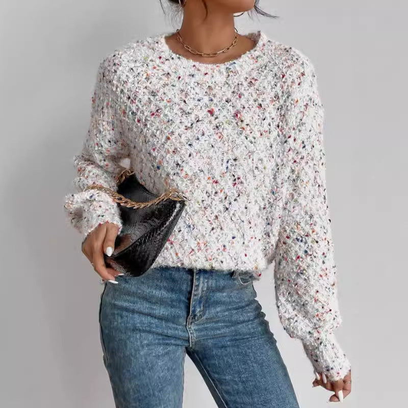 "Autumn and Winter Round Neck Pullover Long Sleeve Knitted Top – Cozy and Chic Cold-Weather Essential"