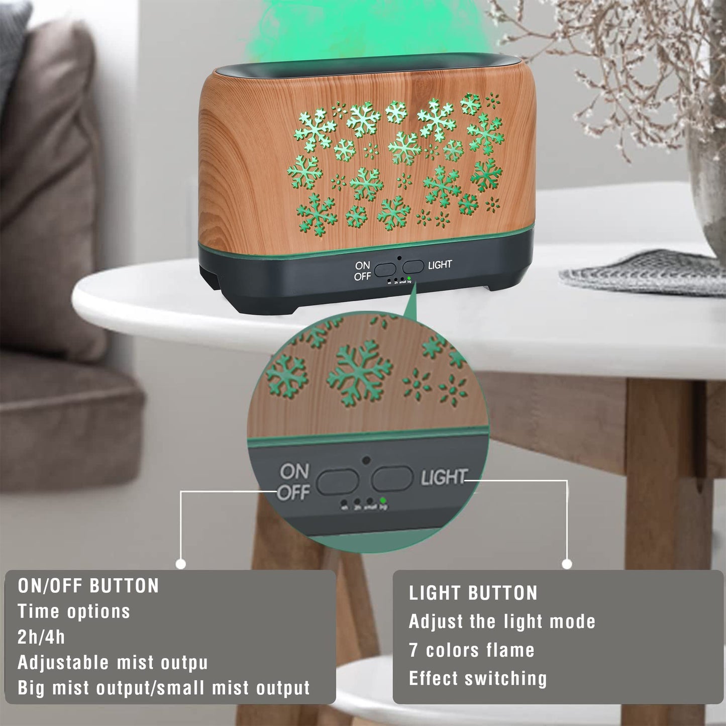 "Christmas Snowflake Pattern Humidifier: Colorful Aromatherapy Diffuser for a Festive Atmosphere"