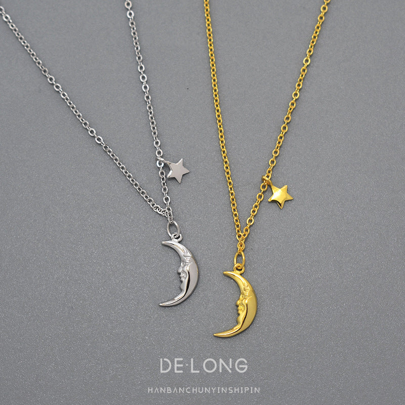 "S925 Sterling Silver Star and Moon Necklace – Elegant and Unique Temperament Jewelry"