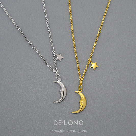 "S925 Sterling Silver Star and Moon Necklace – Elegant and Unique Temperament Jewelry"