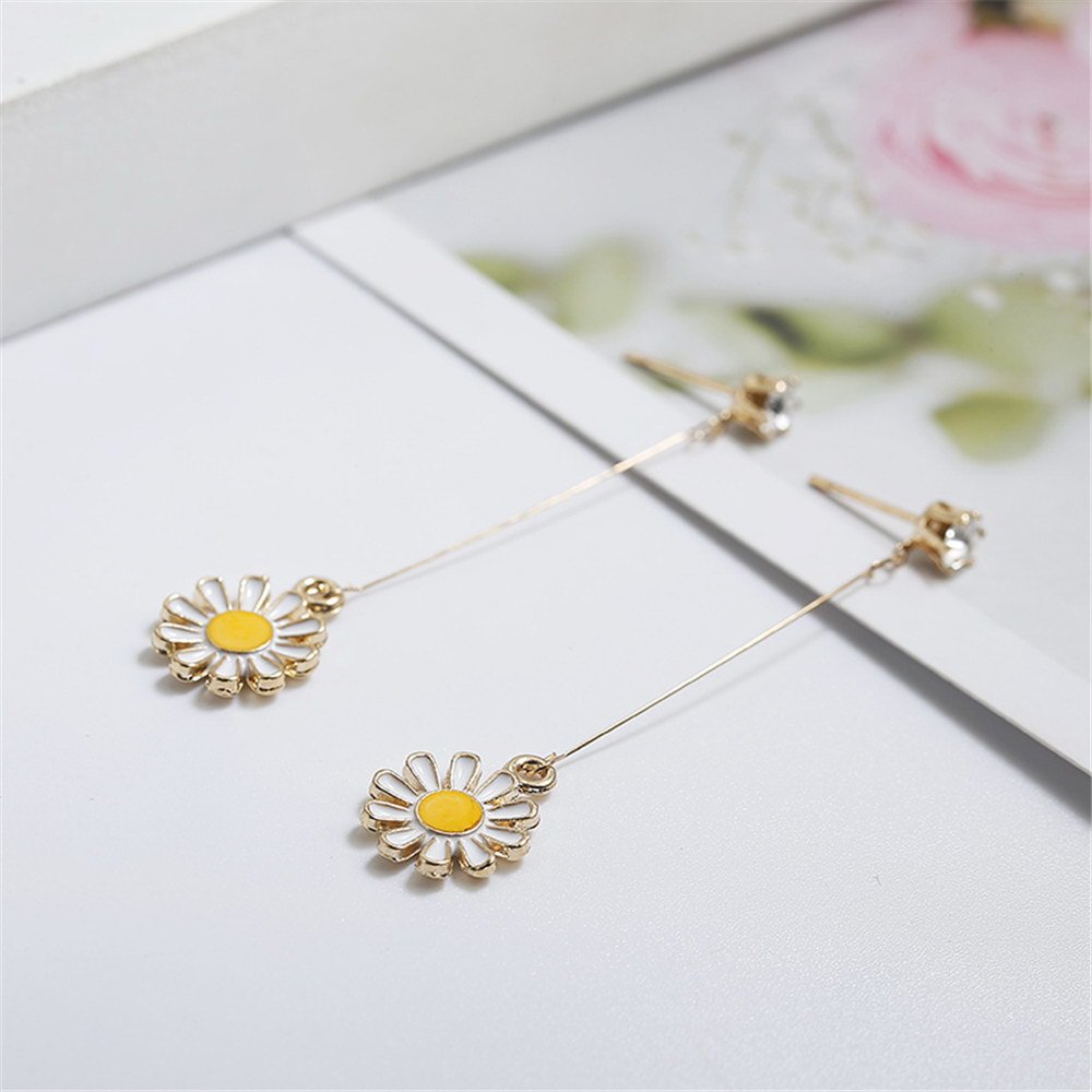 Simple Elegant Flower Ear Line Long Earrings For Women Fashion Jewelry Sweet Drop Pendientes Mujer Moda