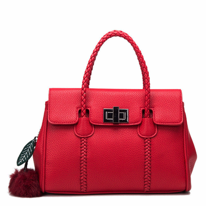 "Textured Grace – Lychee Pattern Leather Shoulder  Handbag"