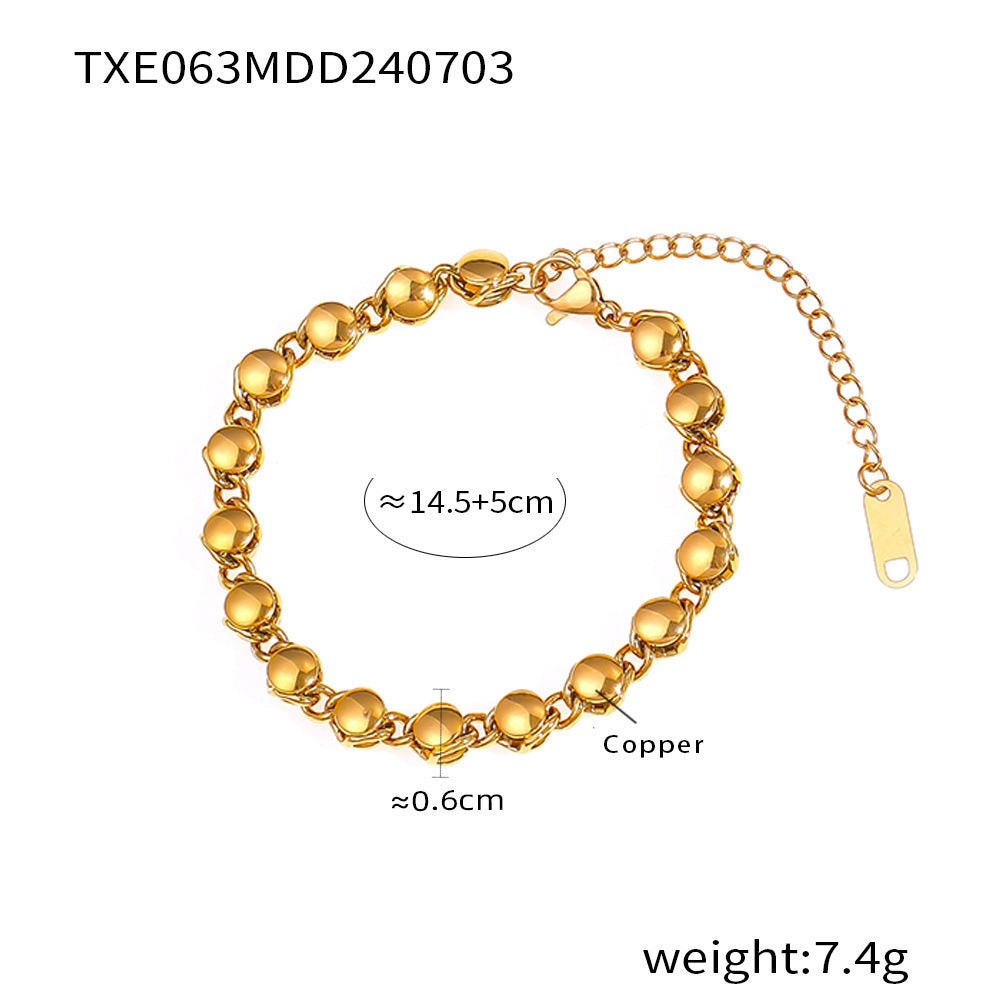 Simple Ball Bracelet Necklace Copper Material Gold Plated Color Retaining Fashion High Texture Luxury Ornament