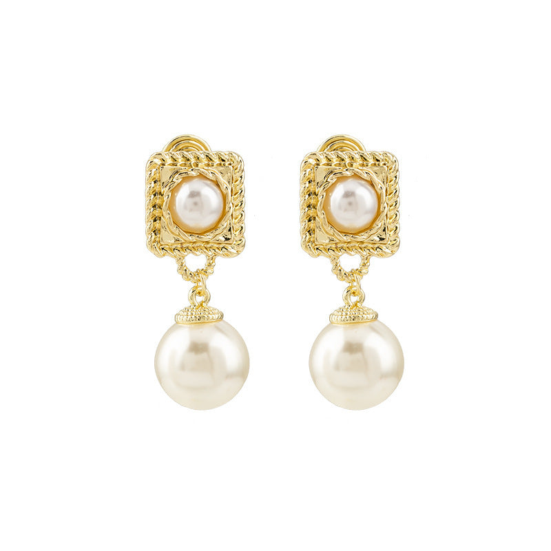 Daily Commute Geometric Pearl Eardrops Earrings High-grade Temperament Mosquito Coil Ear Clip