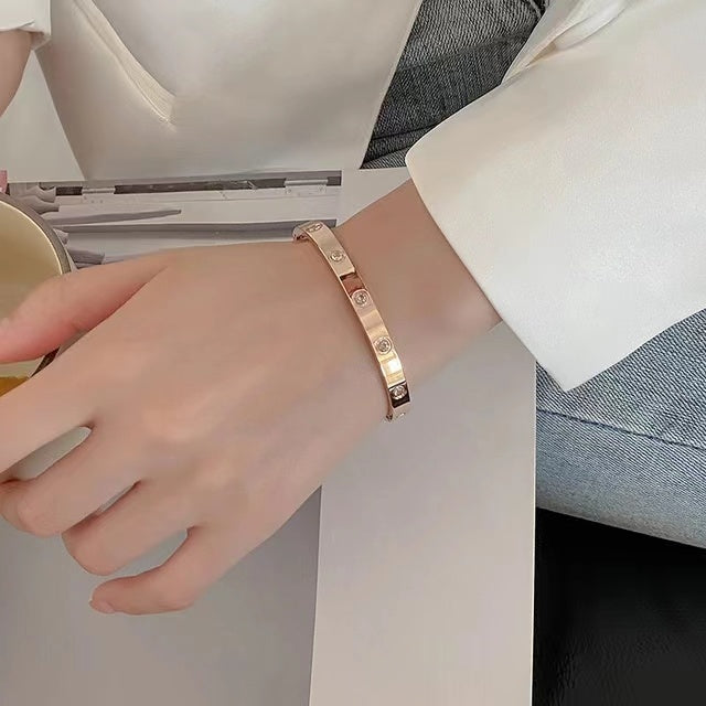 Gold Bracelets For Women 14K Gold Plated Friendship Love Bangle Bracelets Cubic Zirconia Stainless Steel Bracelet Jewelry, Christmas, Valentine and Graduation Gift For Women or Teen Girls.