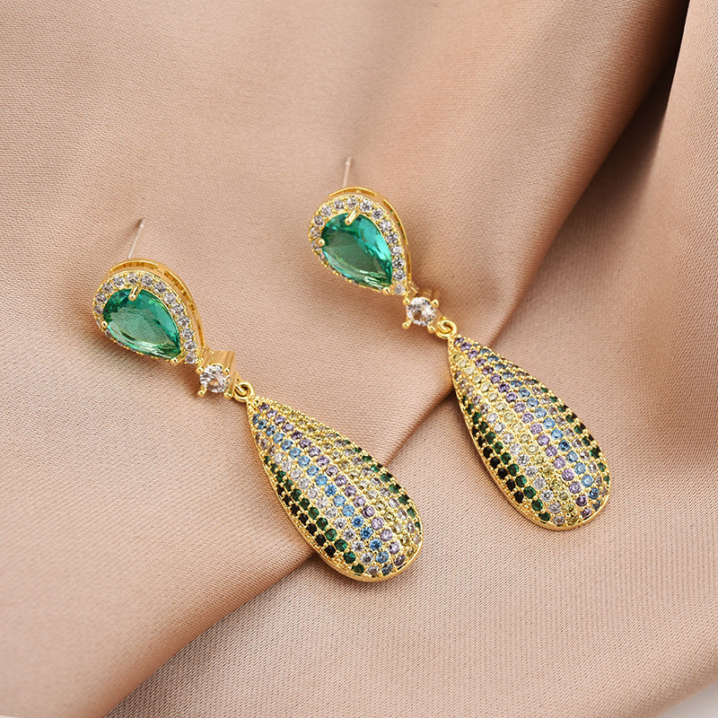 S925 Silver Needle Drop Zircon Earrings, Long Earrings