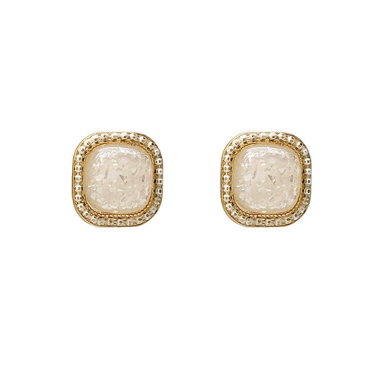 "Simple Geometric Square Irregular Shell Earrings – Modern Elegance for Women"