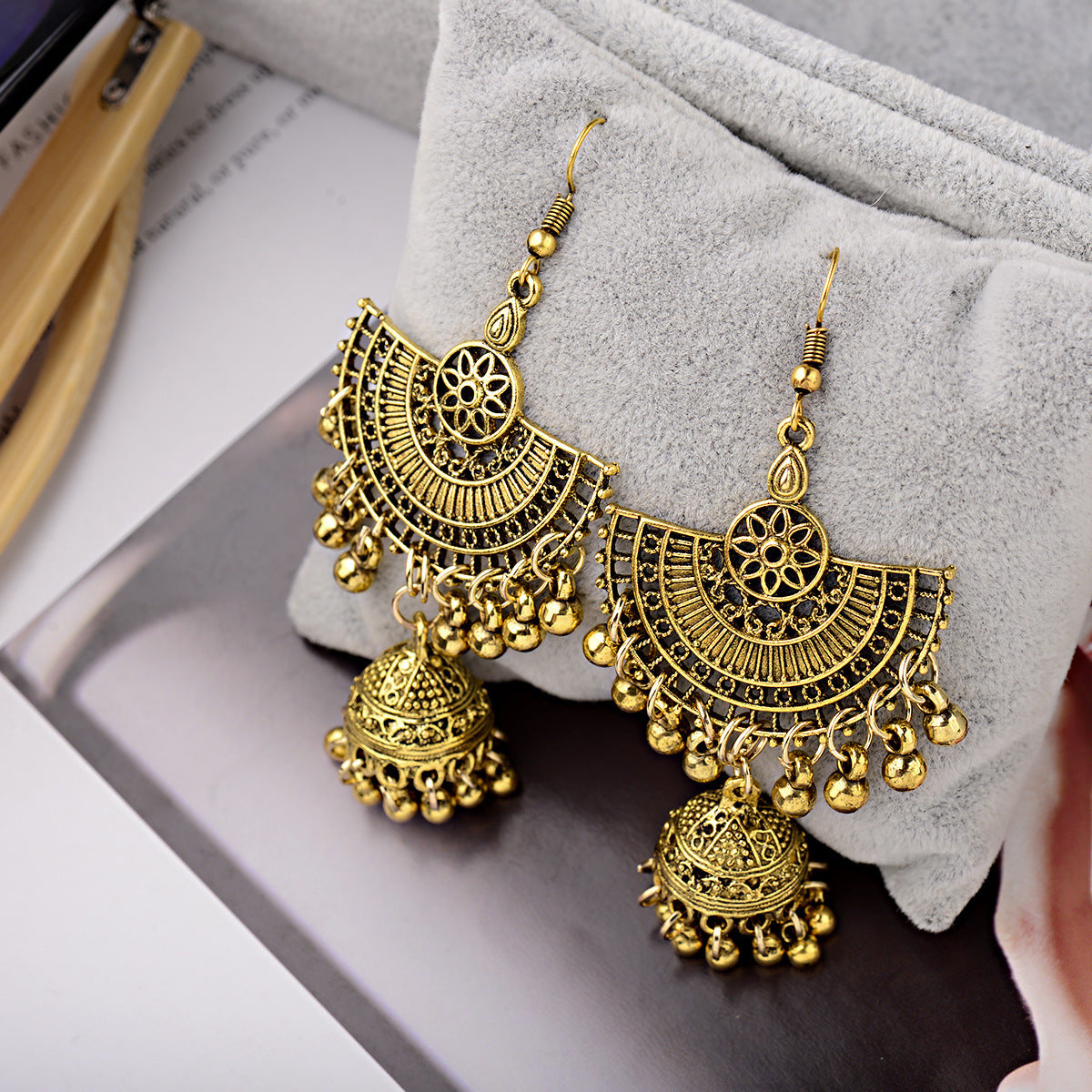 Bell Tassel Earrings Diamond Lens Earrings Vintage Earrings Bell Earrings