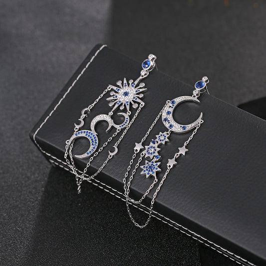 Zircon Female Earrings Earrings Eight-pointed Star Moon Long Tassel Earrings Earrings Earrings