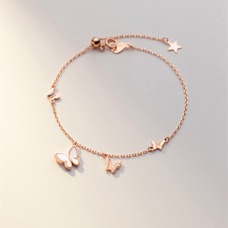 Mloveacc Shell Butterfly Handmade Charm Bracelets Girls Rose Gold Gifts For Women 925 Sterling Silver Jewelry Female Chain