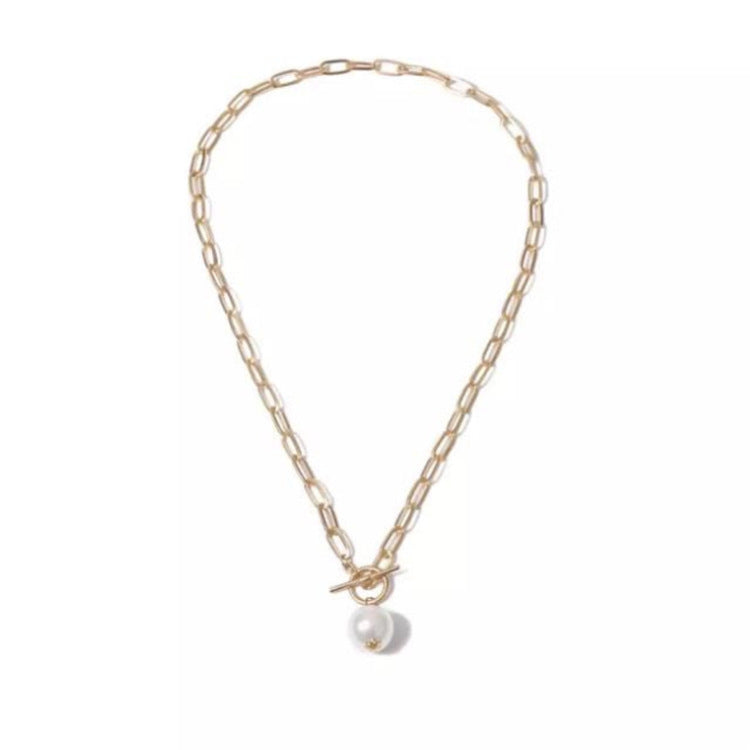 Quality Punk Simulated Pearl Pendant Necklaces for Women Shine Link Chain Layer Necklace Lasso Lariat Curb Cuban Jewelry