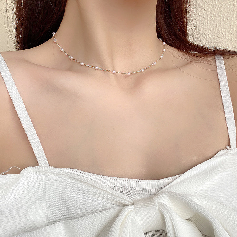 Europe And The United States Niche Design Double Necklaces Retro Pearl Clavicle Chain Net Red Fashion Fishtail Pendant Necklace Women