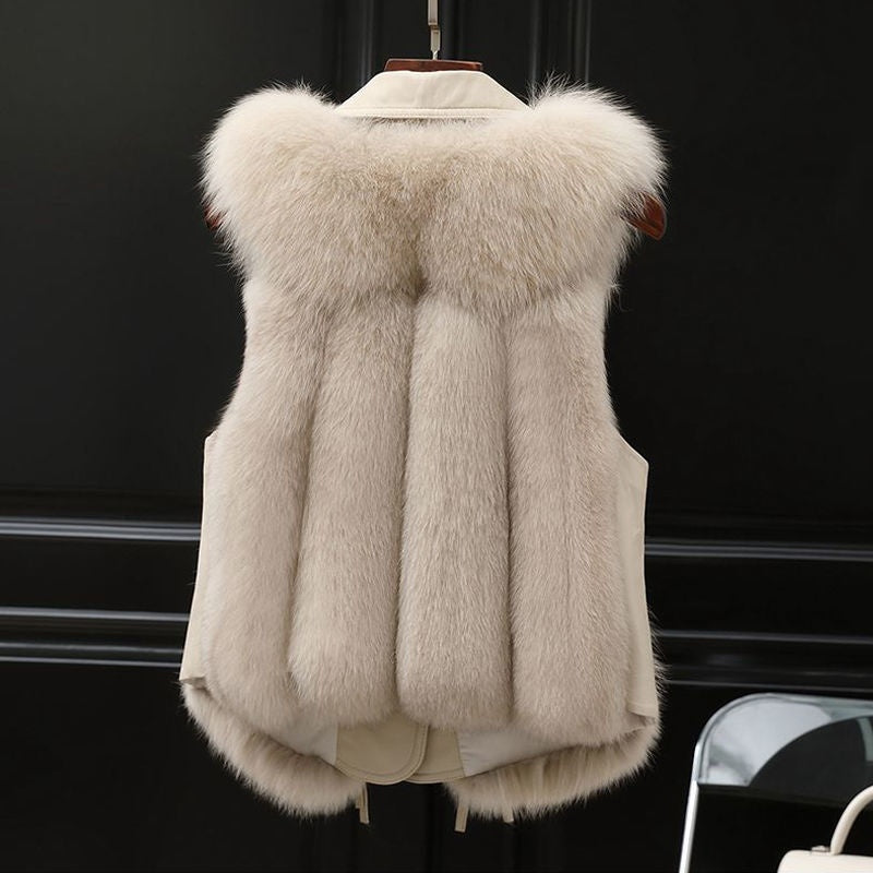 "Elegant Patchwork Fox Fur Vest – Short Artificial Fur Coat for Women | Autumn & Winter Collection"