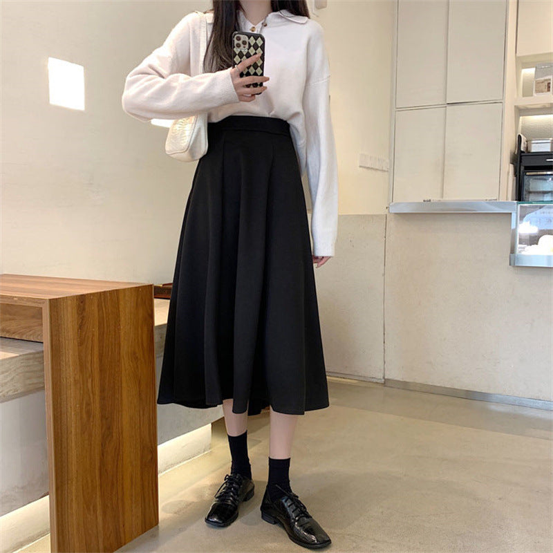 "Classic Black Woolen A-Line Skirt – High-Waist Essential for Autumn & Winter"