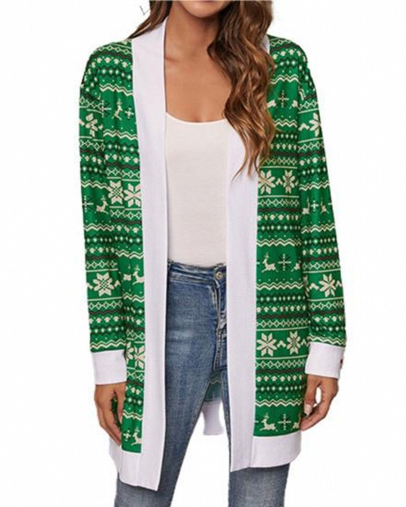 "Women's Loose Printed Ethnic Style Knitted Cardigan – Casual Boho-Inspired Jacket"