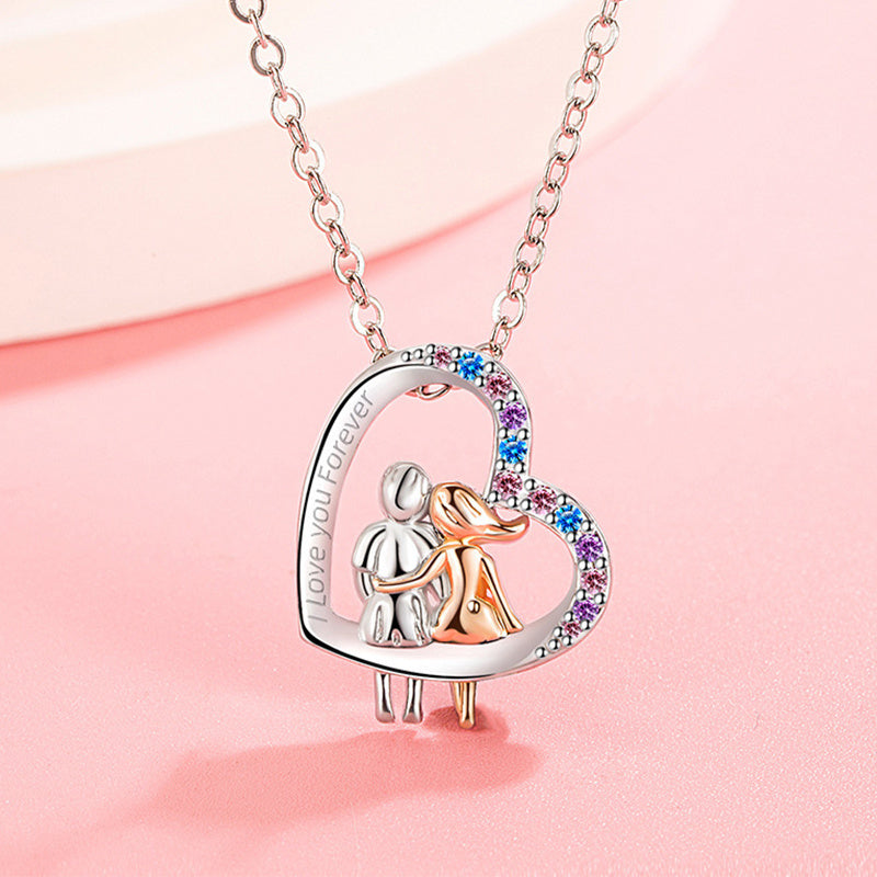 "Love Couple Necklace with Colorful Rhinestones – Creative Heart-Shaped Design for Valentine's Day Gift"