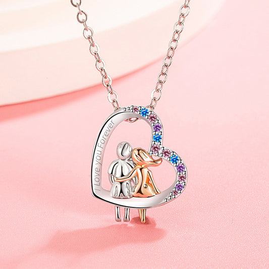 "Love Couple Necklace with Colorful Rhinestones – Creative Heart-Shaped Design for Valentine's Day Gift"