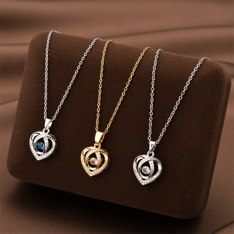 "Fashion Dancing Love Necklace – Heart-shaped Rhinestone Clavicle Chain for Valentine's Day"