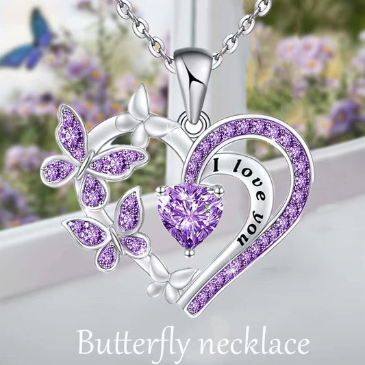 "Ins Butterfly Love Necklace With Rhinestones – Fashion Hollow Heart-shaped Pendant Clavicle Chain for Valentine's Day"