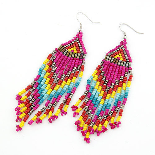 Long rice beads tassel earrings for women