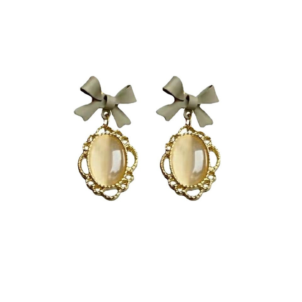 Women's Retro Fresh Bow Opal Earrings