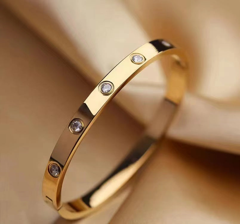 Gold Bracelets For Women 14K Gold Plated Friendship Love Bangle Bracelets Cubic Zirconia Stainless Steel Bracelet Jewelry, Christmas, Valentine and Graduation Gift For Women or Teen Girls.