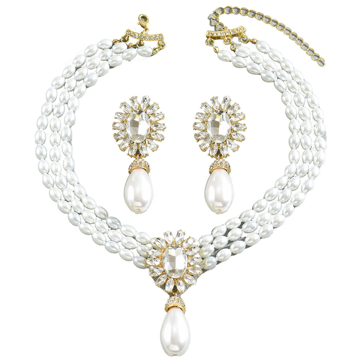 "Geometric Women's Pearl Necklace and Earrings Suite – Elegant Jewelry Set for Every Occasion"