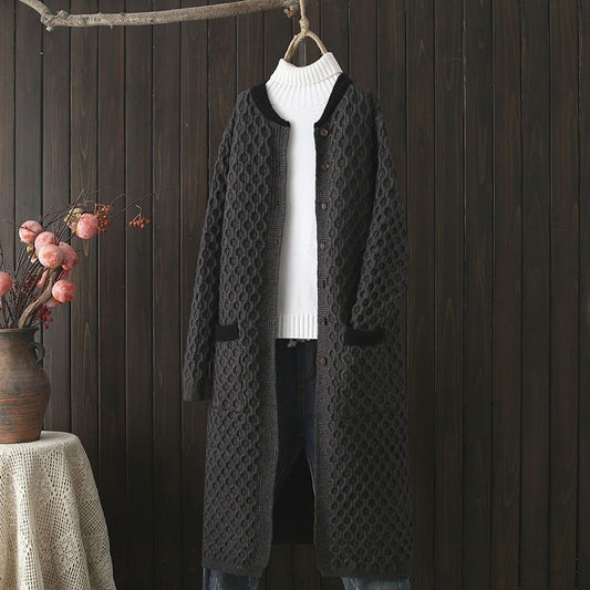 "Thick Mid-length Knitted Cardigan for Women – Cozy Autumn & Winter Essential"