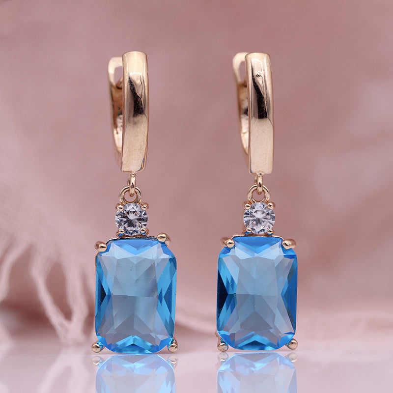 Square Long Earrings Women Natural Zirconium Earrings